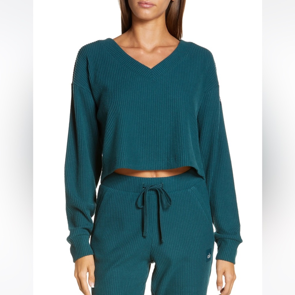 Alo Muse Ribbed Crop Pullover - Galactic Teal